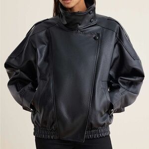 NWT Elegant Black Faux Leather Jacket oversized L